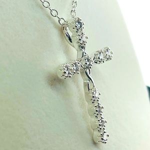 Sterling Silver/925 Silver Filled Cubic Zirconia Cross Pendant Necklace.